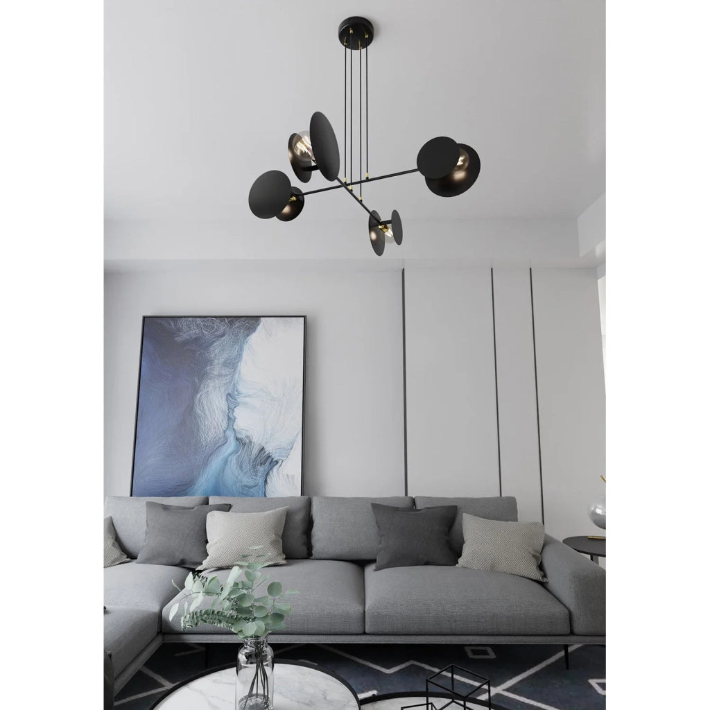 Lampadario Moderno 1 Luce Izanami In Acciaio Nero Con Bracci