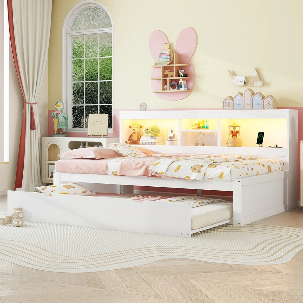 Divano letto daybed - Xylo - 90x200 cm LED USB contenitore bianco