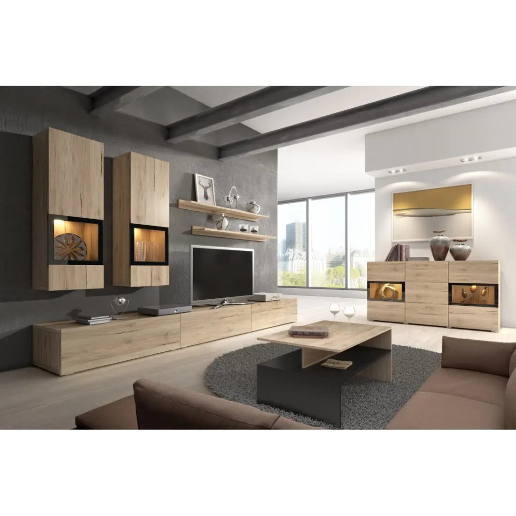 Tavolino basso RAMOS – Rovere e nero – Design contemporaneo – Ripiano pratico per riporre
