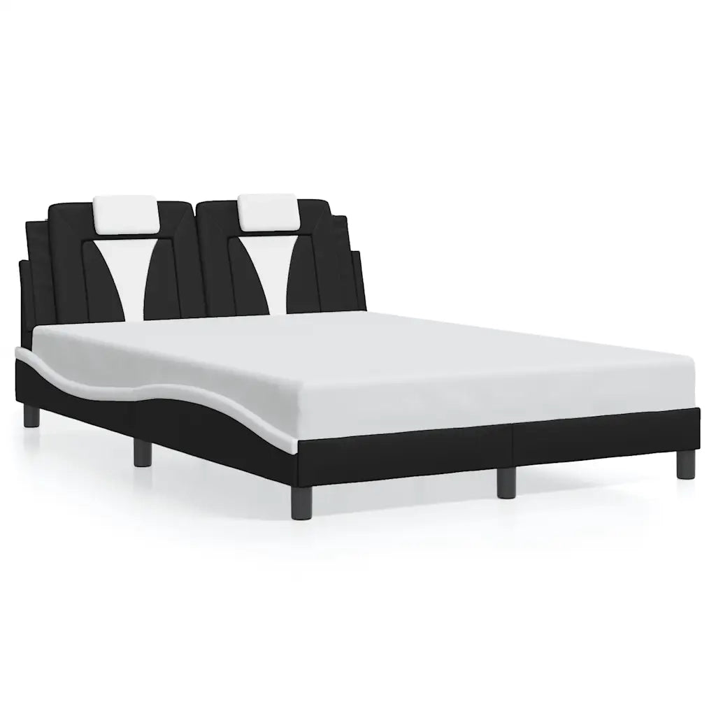 Letto matrimoniale | Letto per adulti | Giroletto Viana senza Materasso Nero e Bianco 140x200 cm in Similpelle