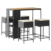 Set Bar da Giardino 5 pz | Set Salotto da Giardino con Cuscini in Polyrattan Nero