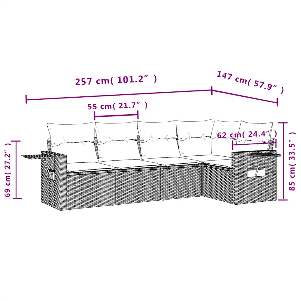 Set Divano da Giardino 5pz con Cuscini Grigio Chiaro Polyrattan 3252469