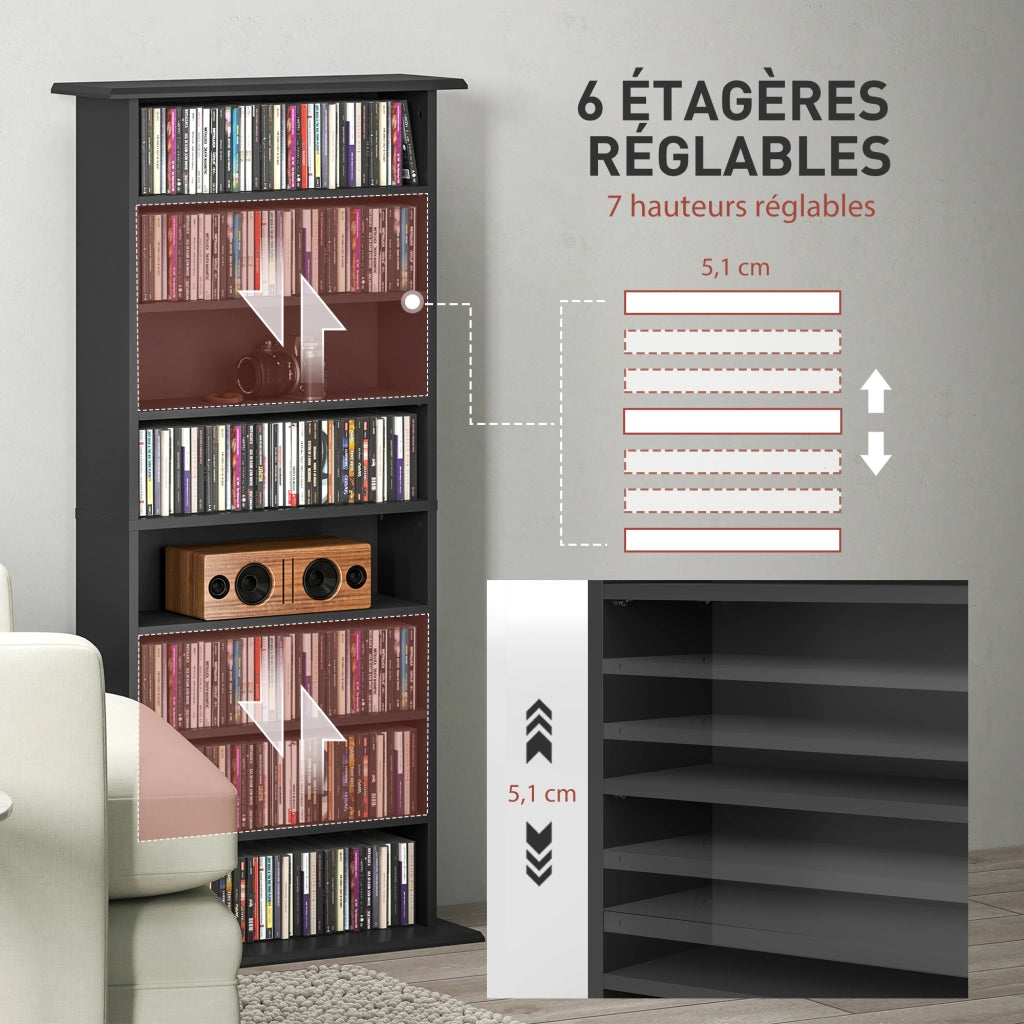 Libreria per CD DVD ¨C Xylo ¨C 8 scomparti 6 ripiani regolabili nero