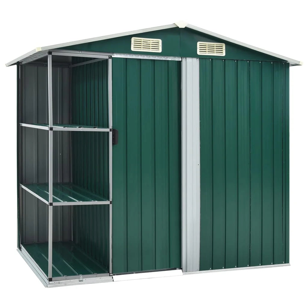 Casetta da giardino cabina ripostiglio casetta da esterno robusta casetta per attrezzi con ripiano 205 x 130 x 183 cm ferro verde 02_0022225