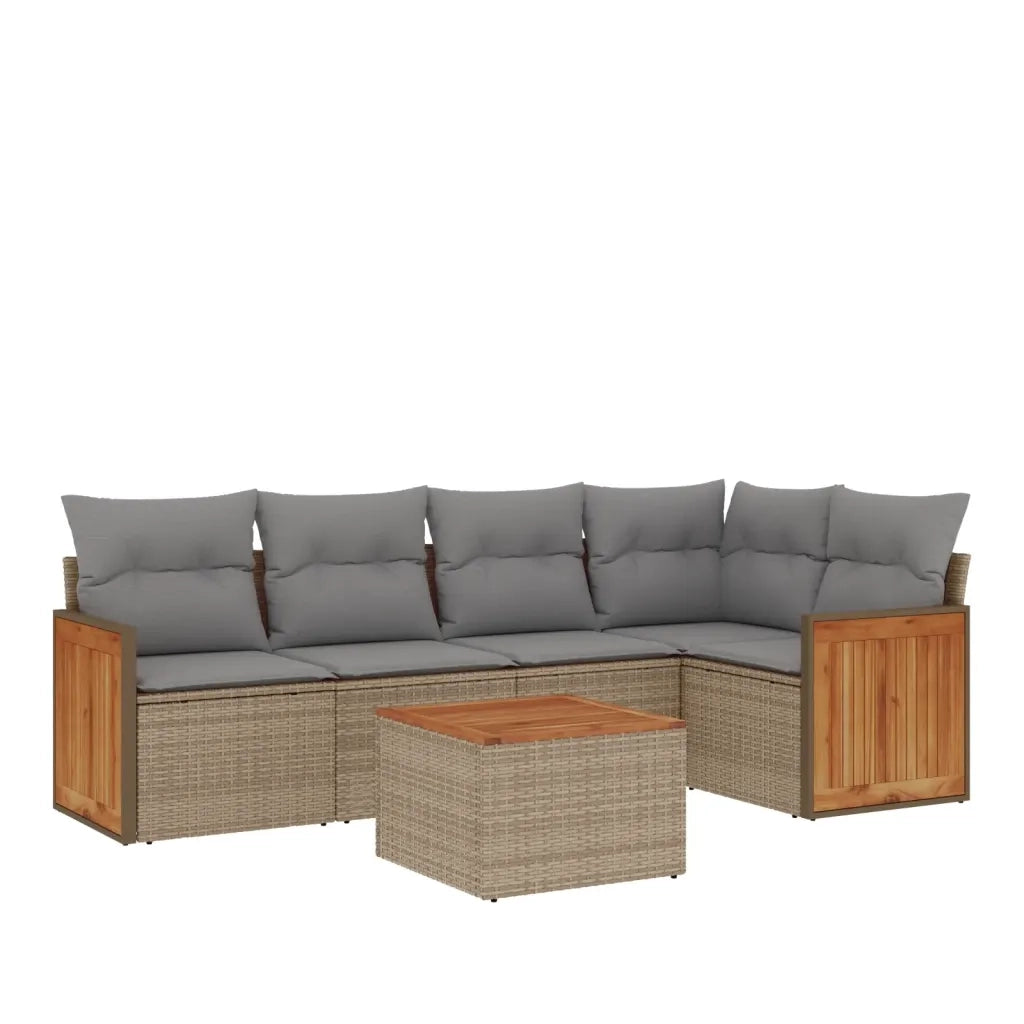Set Divano da Giardino 6 pz con Cuscini Beige in Polyrattan 3260036