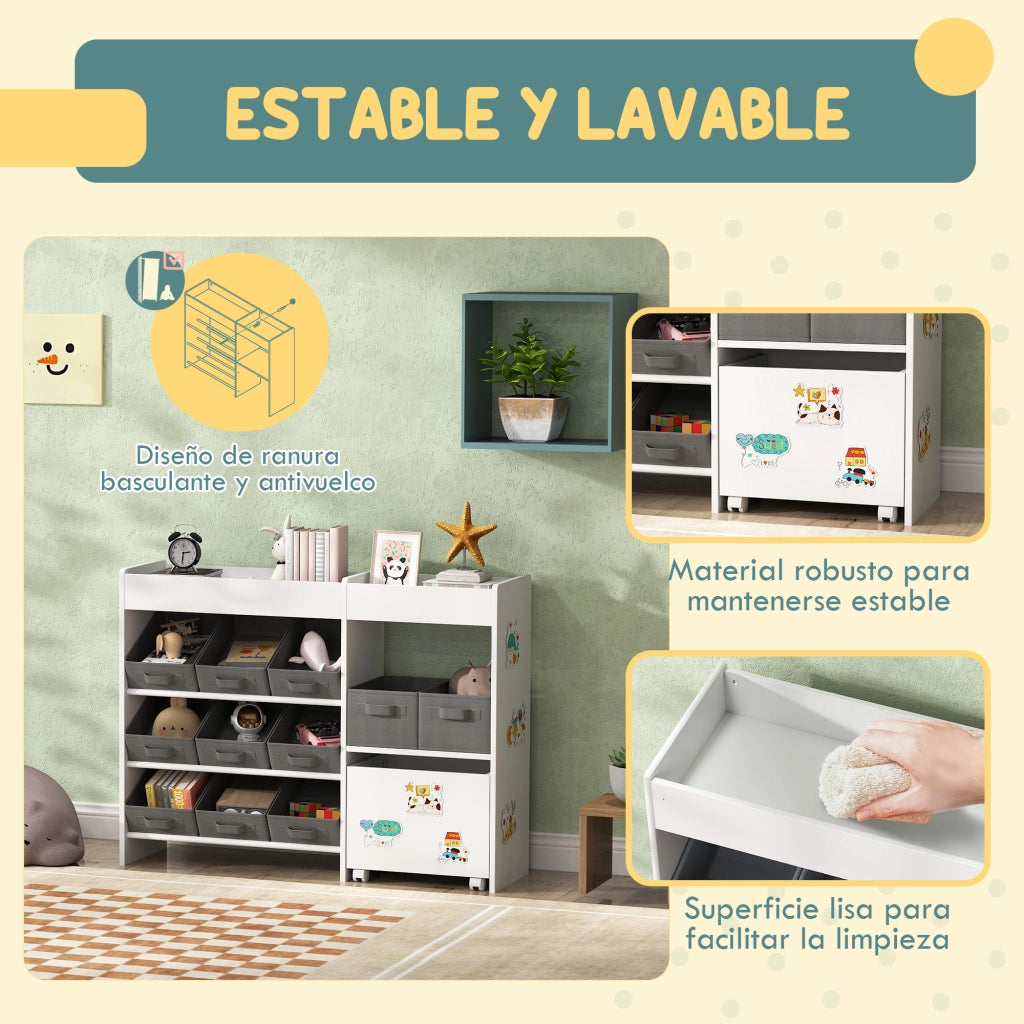 Organizzatore per bambini con 11 cesti ¨C zephmum ¨C bianco 105x30x80 cm