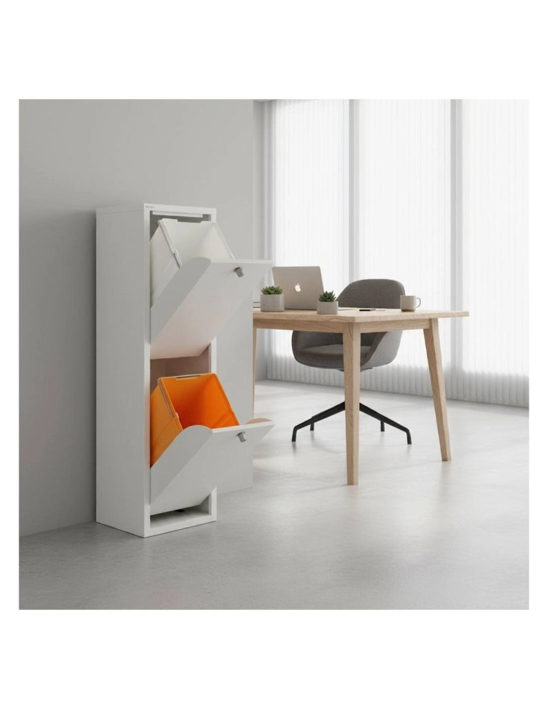 Mobile per la raccolta differenziata LUA – 2 scomparti (40 L), bianco, design moderno e compatto