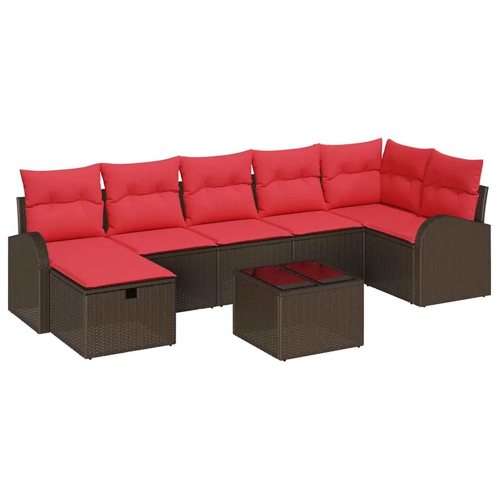 Set di divani con cuscino 8 pcs Marrone e Rosso polyrattan 3359113