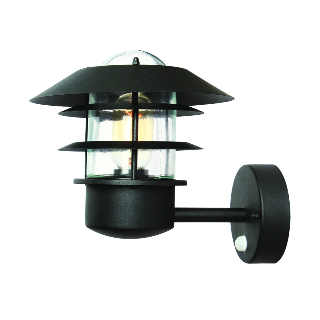Applique esterna nera PIR E27 60W Helsingor Elstead