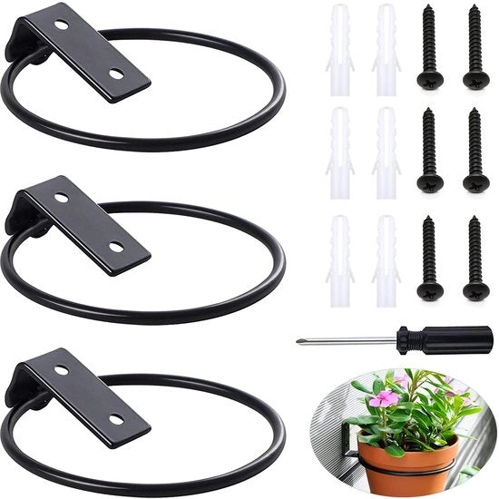Supporto per piante con braccio inclinabile - 3 pezzi - Fissaggio alla parete - Opnebbile - Portata 20 kg - Nero in acciaio - Appoggio per piante