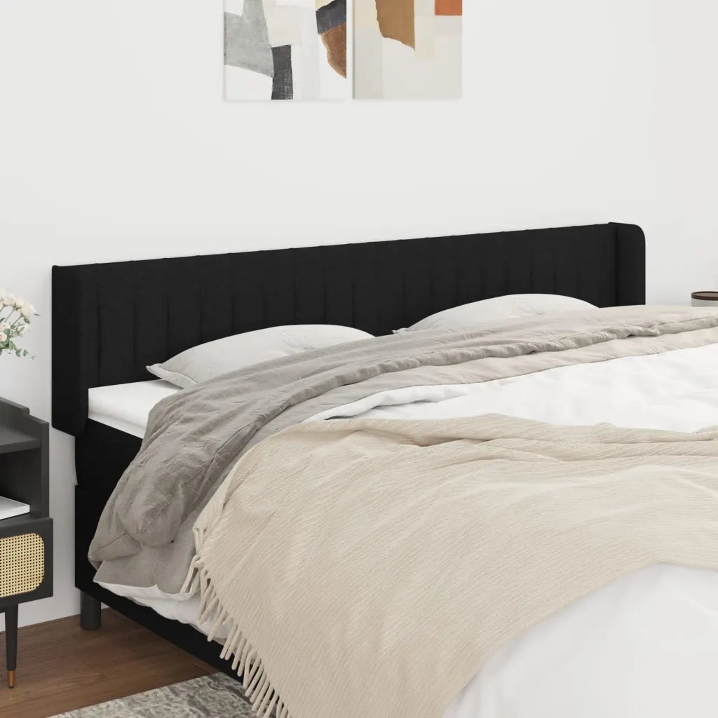 Testiera | Testata ad Orecchio Nera 203x16x78/88 cm in Tessuto