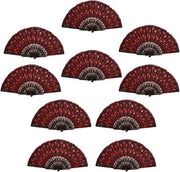 Ventilatore a soffitto pieghevole con pailletti vintage - 10 pezzi, manico in bambù - rosso.