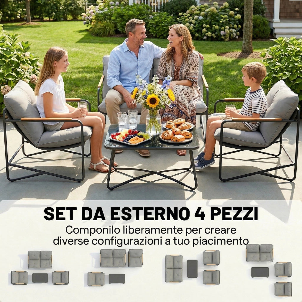Set Salotto da Giardino 4 Posti ¨C zephmum ¨C Grigio Chiaro, Polyrattan