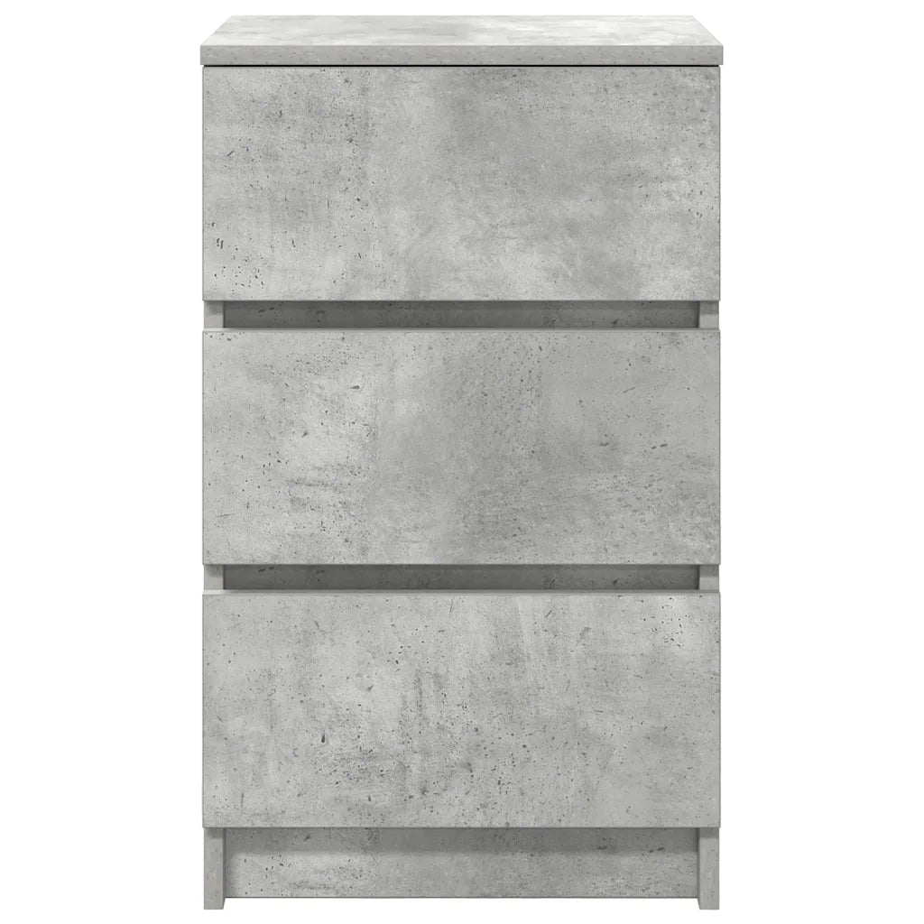 Comodino | Armadio da Notte | Mobiletto da notte con 3 Cassetti Grigio Cemento 39x35x65 cm