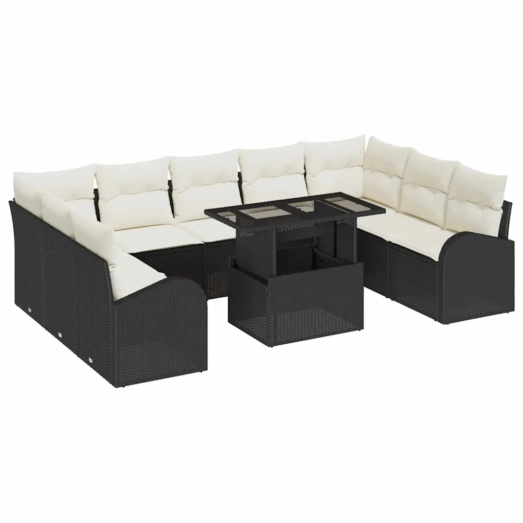Set Divano da Giardino 10 pcs Nero e Crema polyrattan 3348703