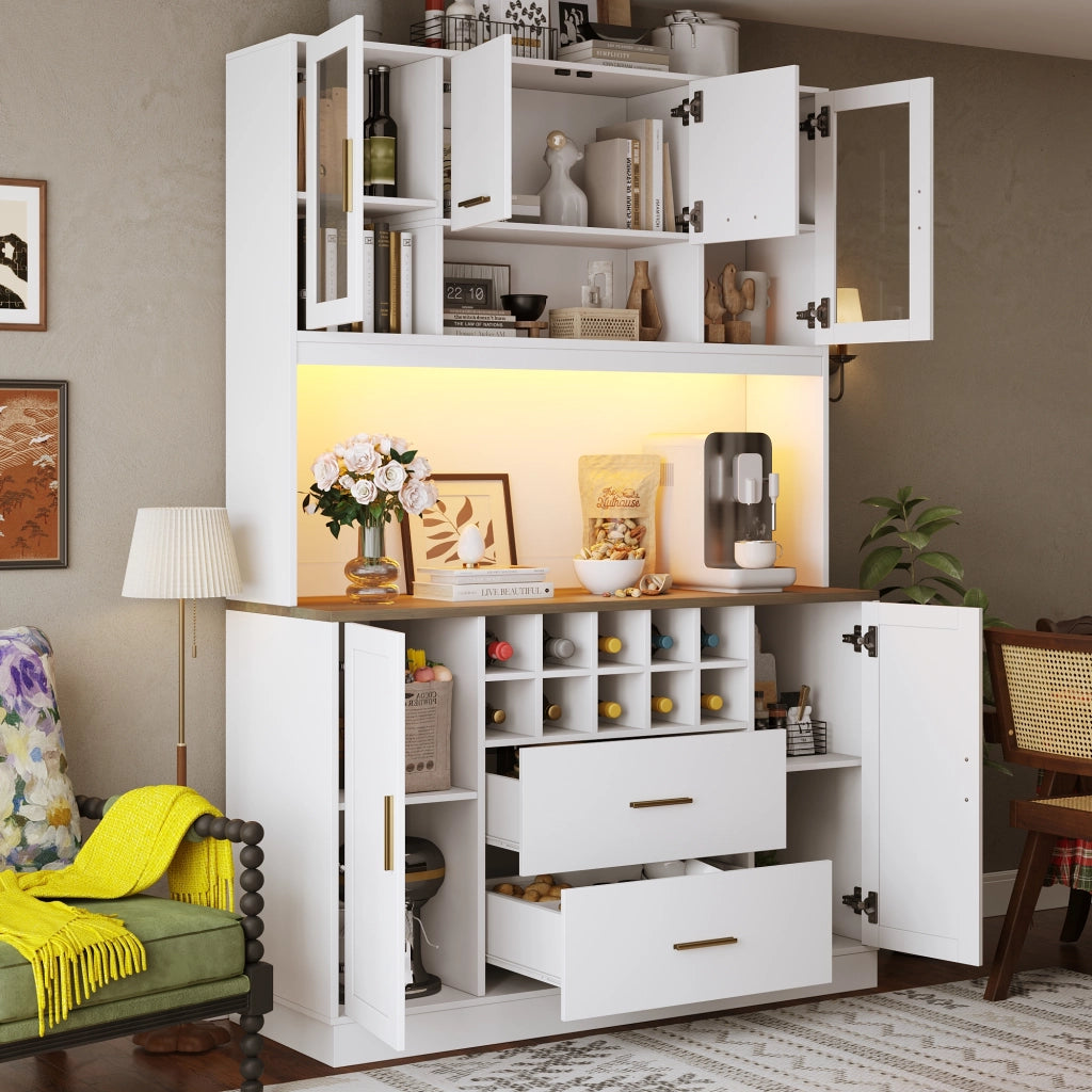 CREDENZA 120x36,3x180 cm con LED e prese USB, MDF bianco/nero