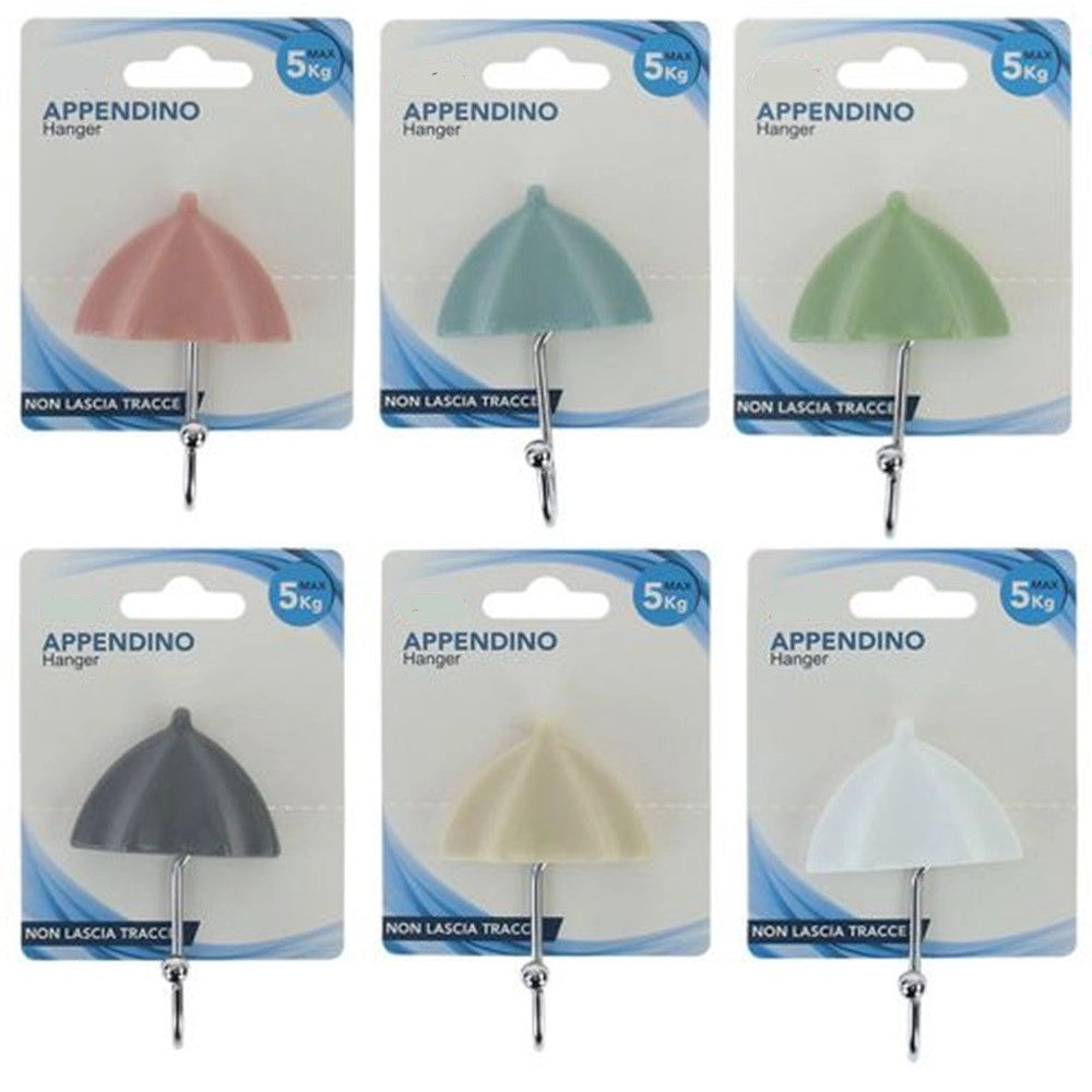 Trade Shop - Gancio Appendino Adesivo Appendiabiti Da Parete Cucina Bagno Forma Ombrello Colorato 10811 -