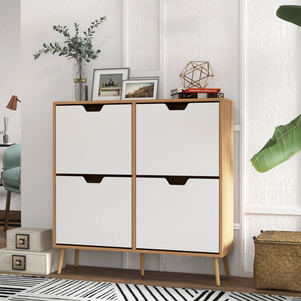 Scarpiera 4 ante con ripiano regolabile ¨C Minimal ¨C 95x26x95 cm in legno di pino naturale