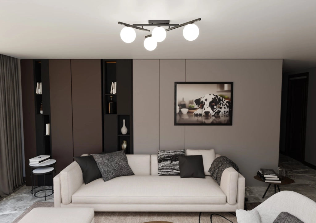 Emibig plafoniera SMART 4 luci E14 nero/opal metallo