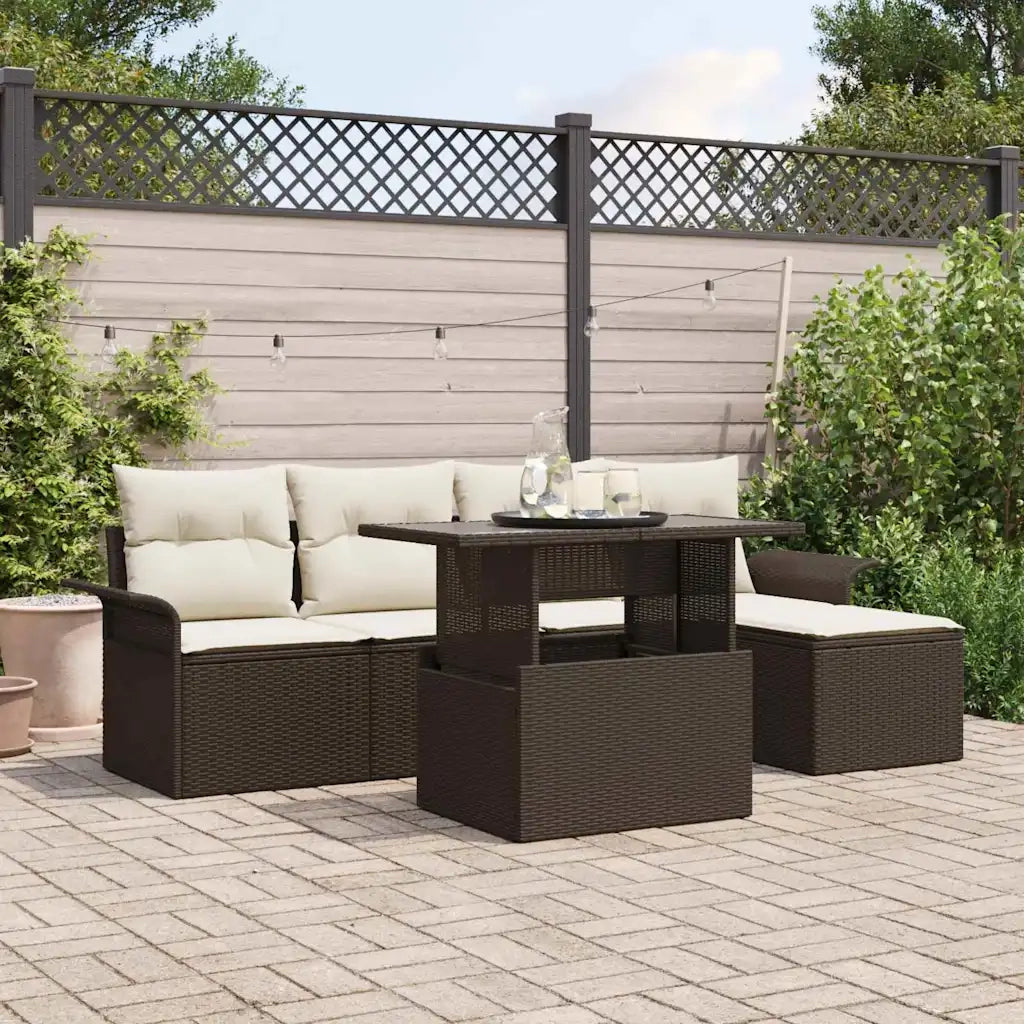 Set Divano da Giardino con cuscino 6 pcs Marrone polyrattan
