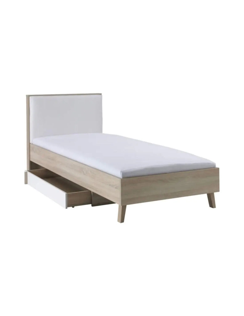 Set camera da letto per bambini MALMO con letto 90x200, comodino e scaffale – Rovere chiaro e bianco