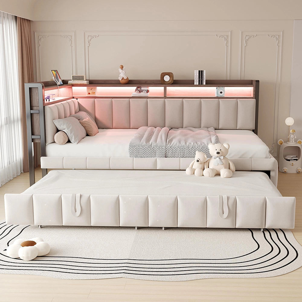 Divano letto 90x200cm?- Xylo - gigogne LED USB velluto beige