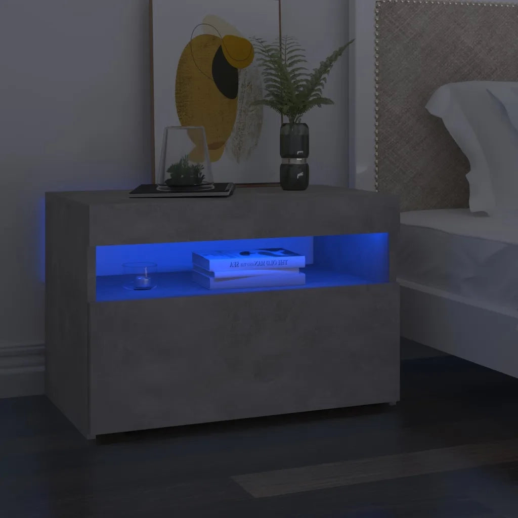 Set di 2 Comodini | Armadio da Notte | Mobiletto da notte con Luci LED Grigio Cemento 60x35x40 cm