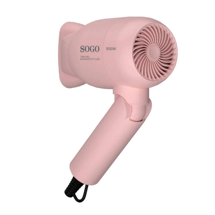 Set asciugacapelli e piastra 2 in 1 da viaggio 1500W con piega liscia 200°C, manico pieghevole e cavo girevole - Sogo