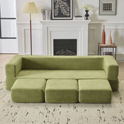 Divano Letto con Poggiapiedi Chenille ¨C Xylo ¨C Verde, Schiuma ad Alta Elasticit¨¤