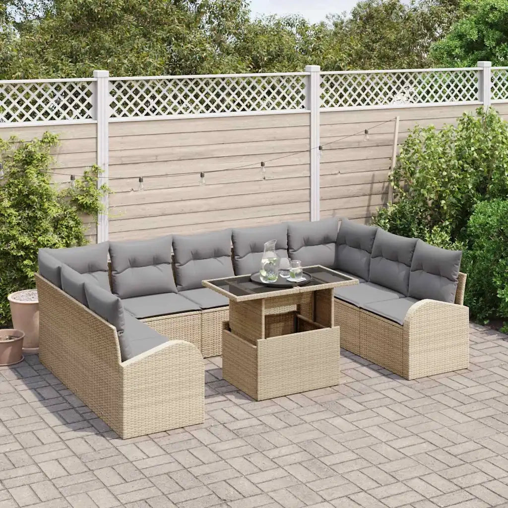 Set Divano da Giardino 10 pcs Beige e Grigio Chiaro polyrattan 3348706