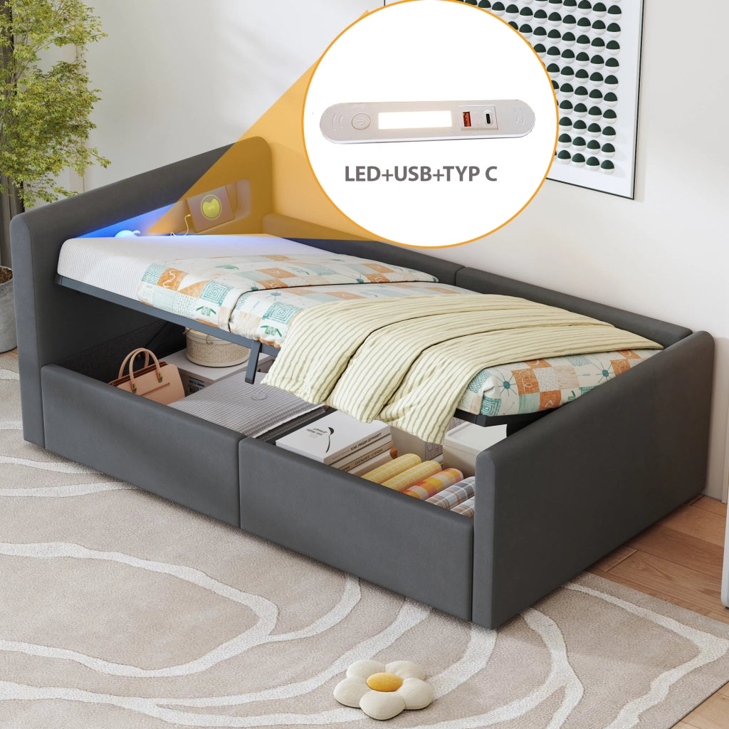 letto imbottito velluto grigio scuro 90 x 200 cm