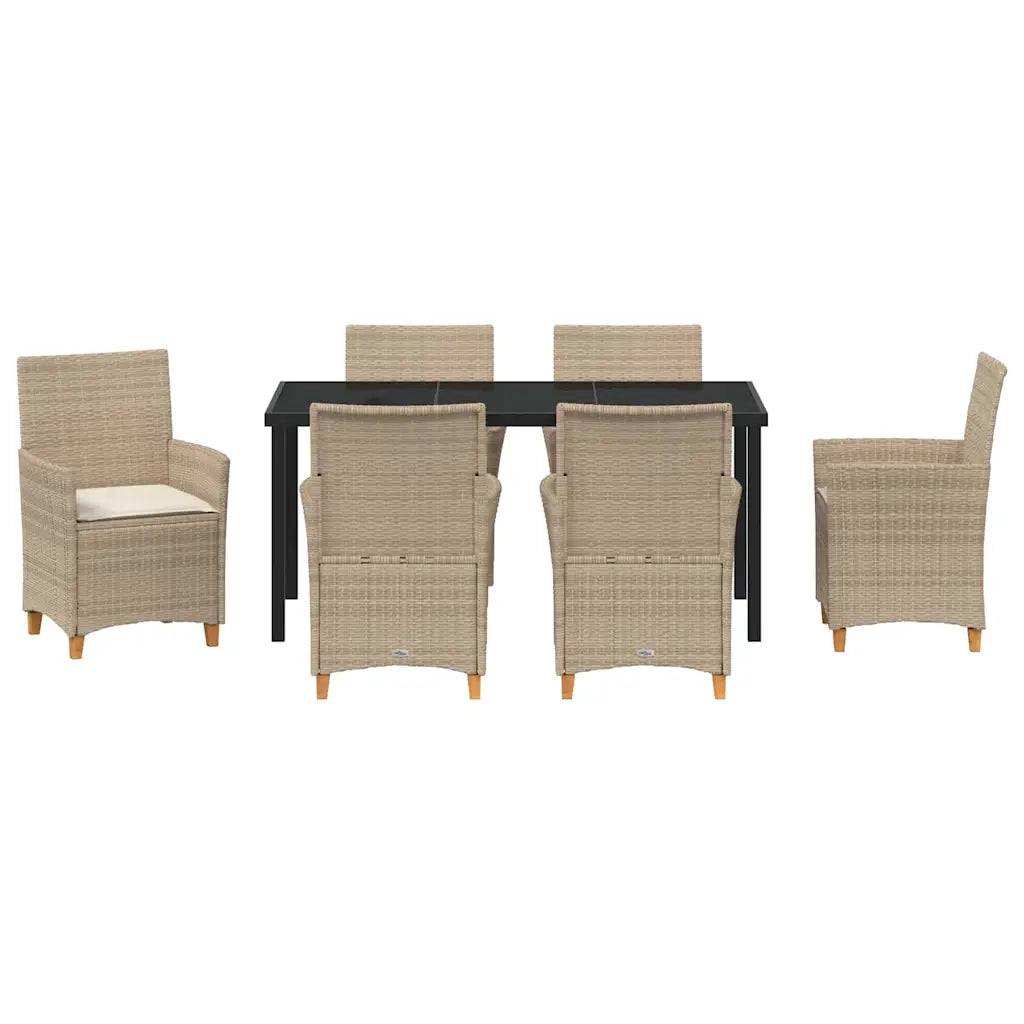 Set da Pranzo per Giardino 7 pcs Beige polyrattan