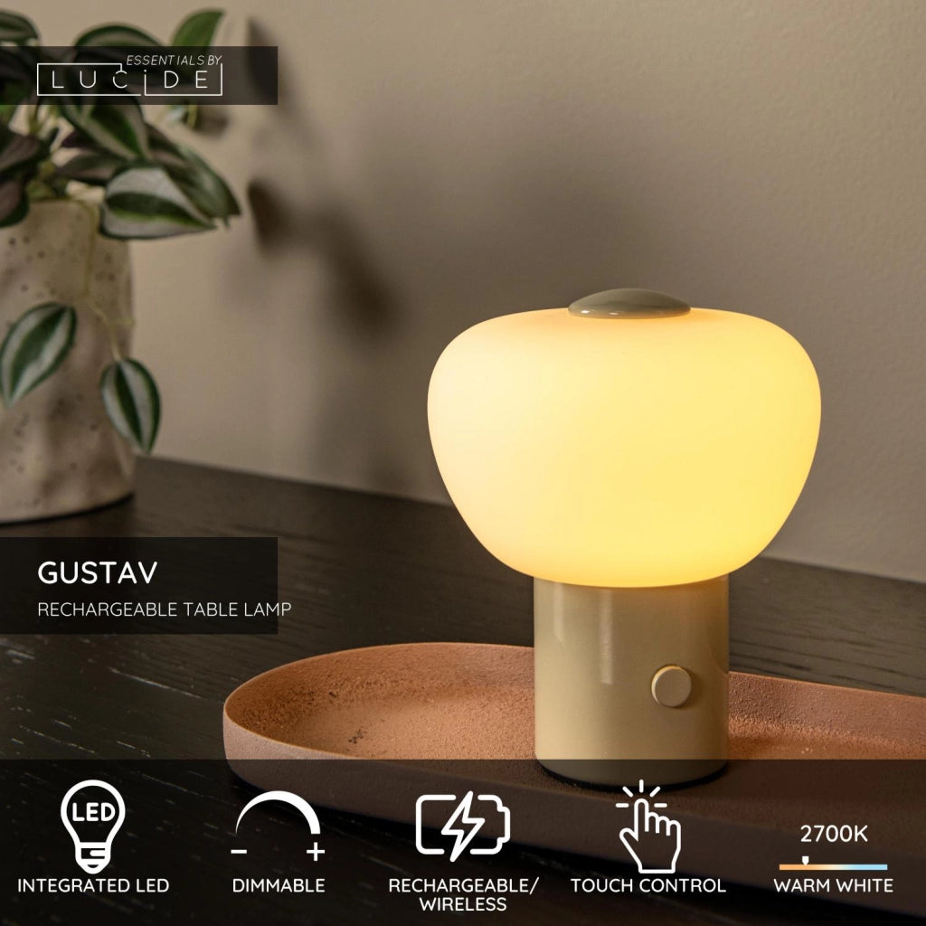 Lampada da tavolo LED GUSTAV crema vetro Lucide