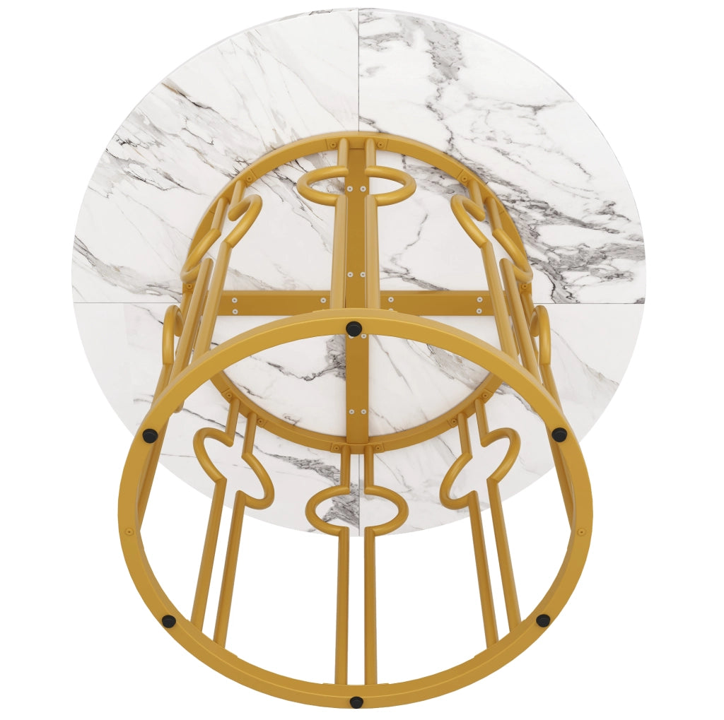 Tavolo da pranzo rotondo 100 x 100 x 76 cm in MDF e metallo; bianco e oro