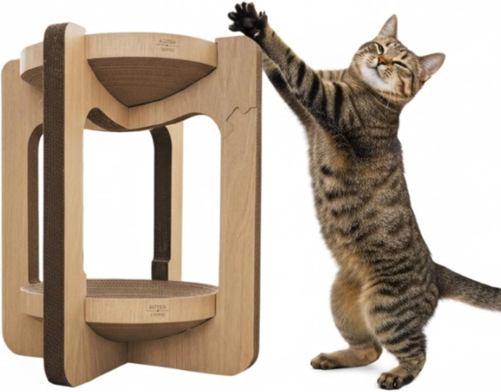 Tiragraffi a torre per gatti VIGÍA con cuccia integrata a due altezze 52 x 52 x 59 cm