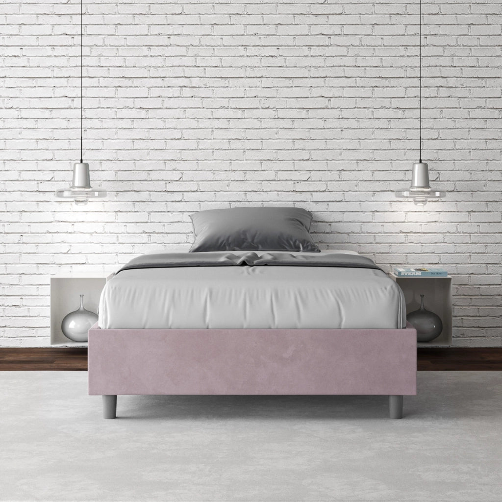 BS COM Letto una piazza e mezza contenitore imbottito 110x190 microfibra glicine