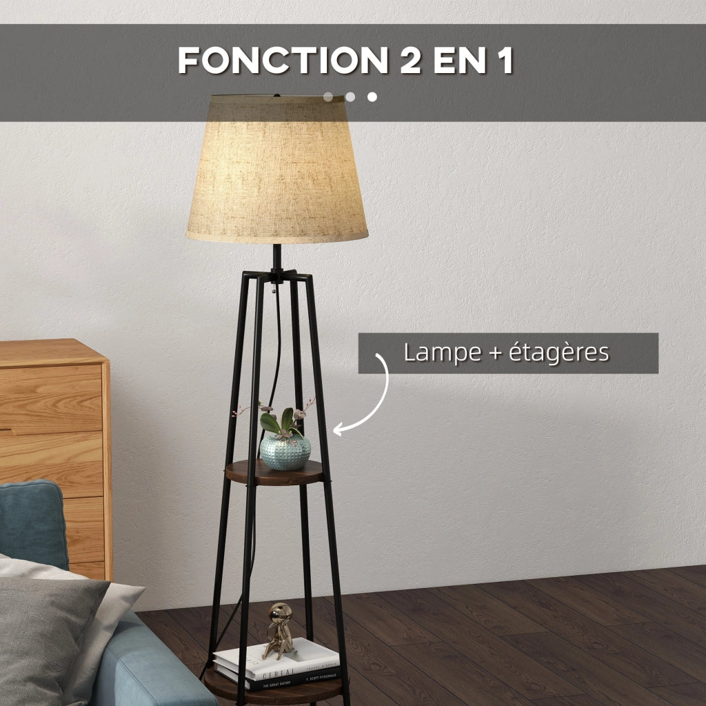 Lampada da terra con scaffali ¨C zephmum ¨C nero marrone 42x42x166 cm