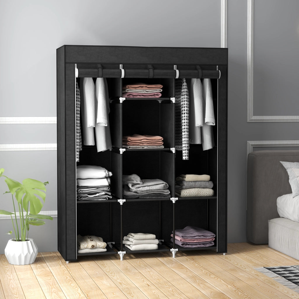 Armadio con ante ¨C Minimal ¨C nero, 8 ripiani, 2 appendiabiti