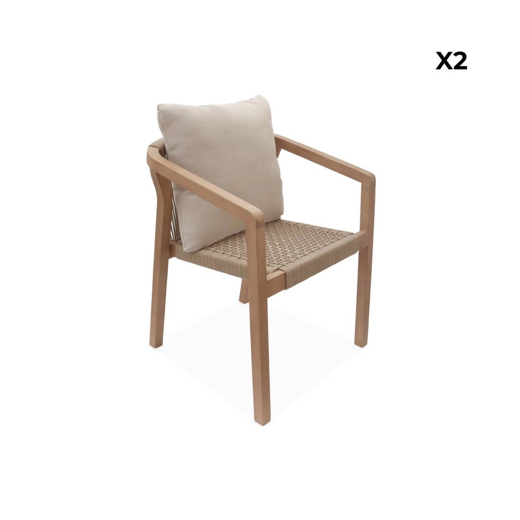 Set 2 sedie impilabili in legno e corda