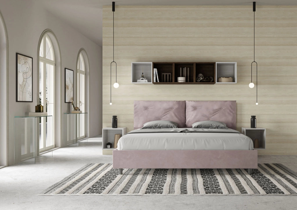 BS COM Letto matrimoniale king size contenitore imbottito 190x210 microfibra glicine Large