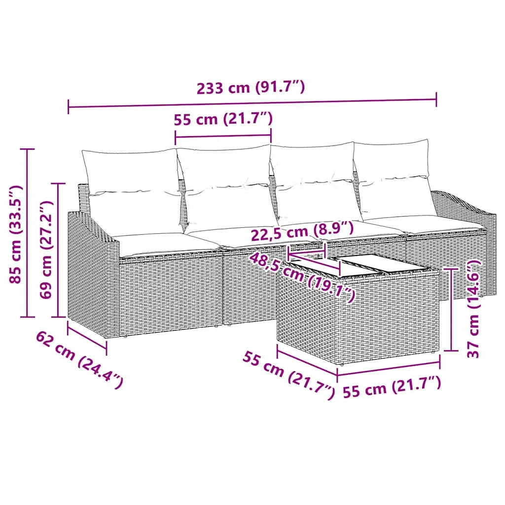 Set di divani con cuscino con cuscino 5 pcs Nero polyrattan 3346593