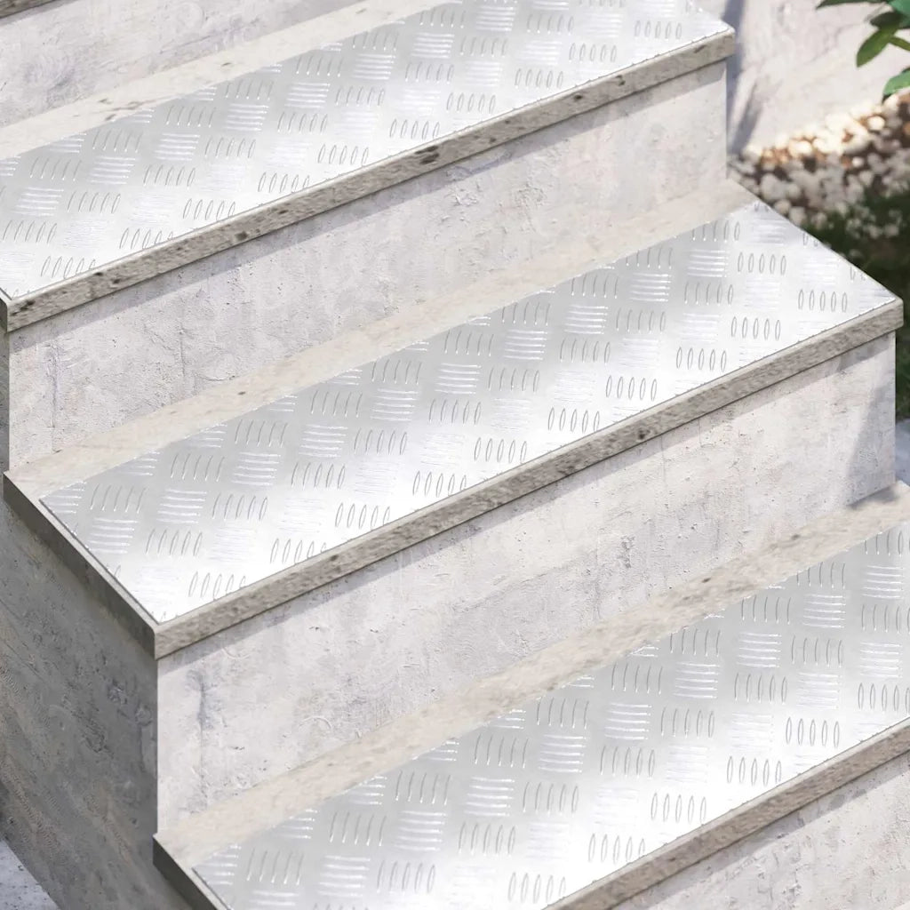 Gradini per Scale 2 pz | Tappetini per scale autoadesivi Argento 80 x 20 cm Alluminio