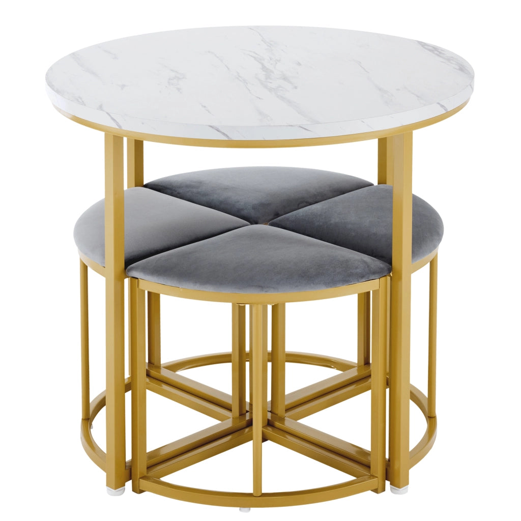 Set Tavolo da Pranzo con 4 Sedie in Velluto ¨C Xylo ¨C Piano MDF, Telaio Dorato, Grigio