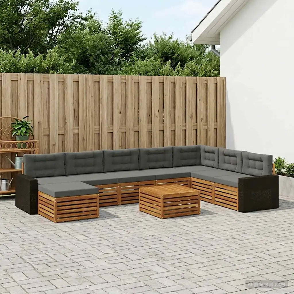 Set di divani da esterno con cuscino 9 pcs Naturale e Antracite 3383755