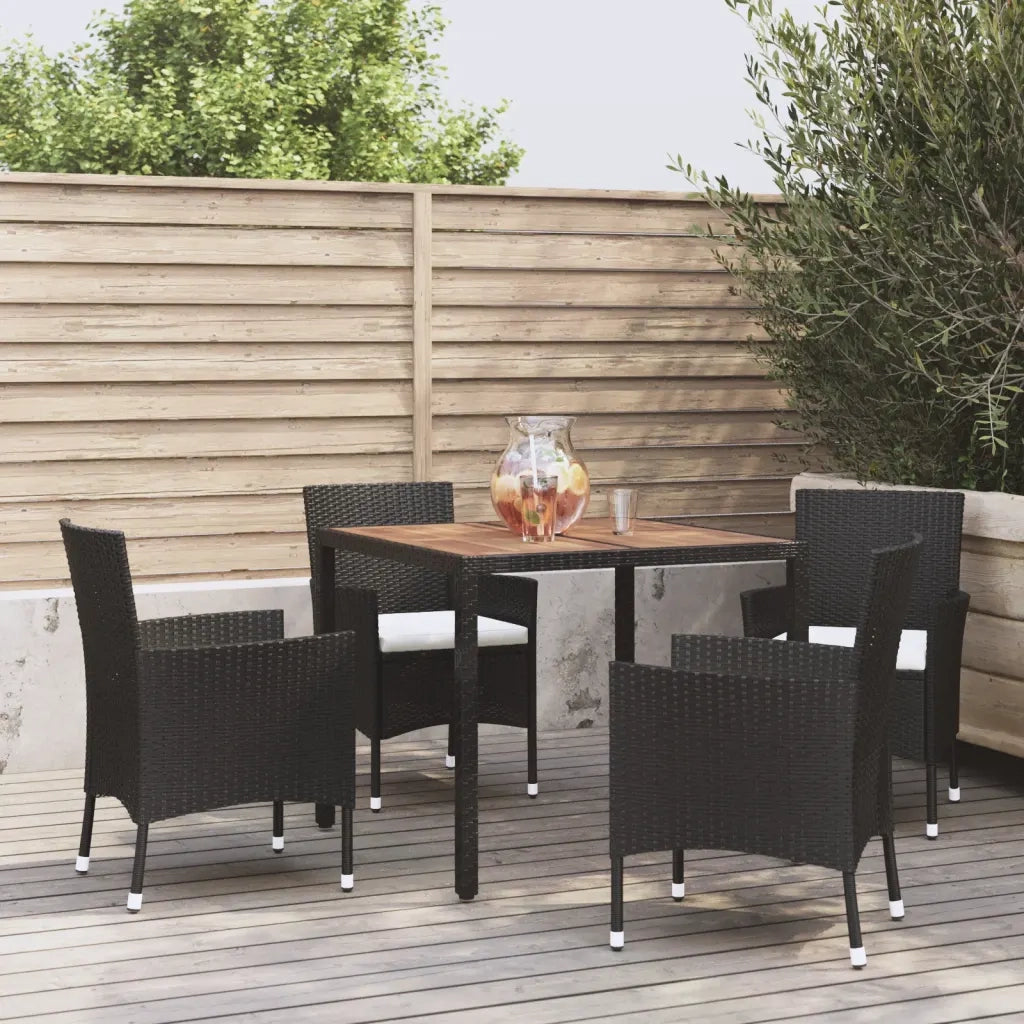 Set da Pranzo da Giardino 5 pz Nero con Cuscini in Polyrattan 3187389