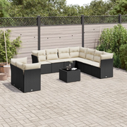 Set Divani da Giardino 10pz con Cuscini in Polyrattan Nero
