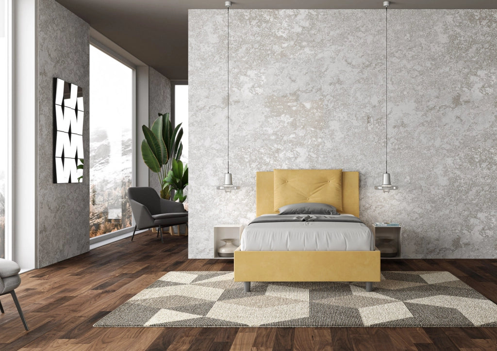 BS COM Letto singolo senza rete imbottito 100x200 microfibra ocra