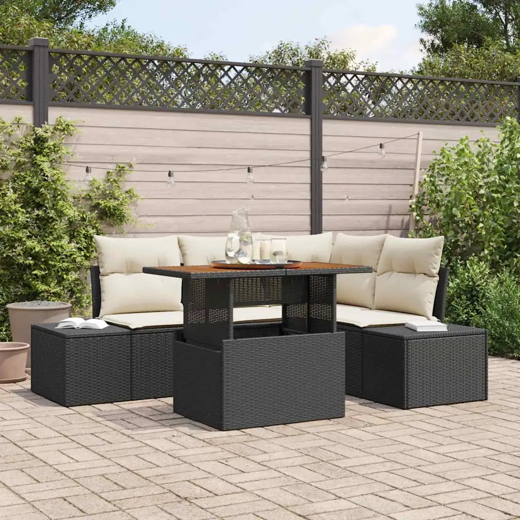 Set Divano da Giardino con archiviazione 5 pcs Nero Poly Rattan 3358693