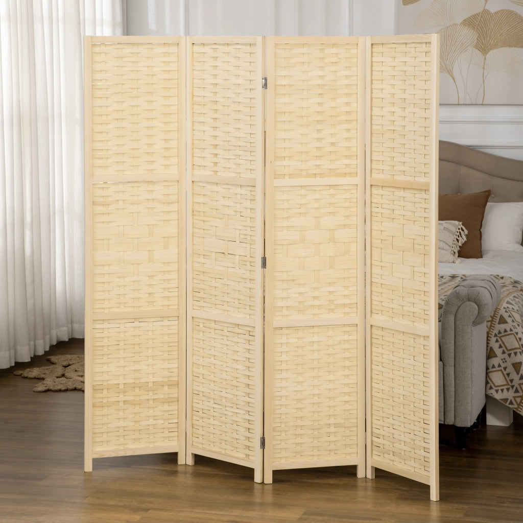 Paravento Separ¨¦ da Interno a 4 Ante in Legno e Bamb¨´, Pieghevole e Salvaspazio Altezza 170cm, Marrone