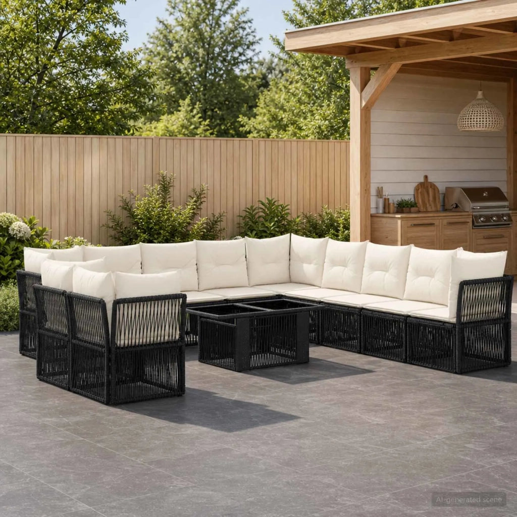 Set Divano da Giardino 12 pz Nero polyrattan 3436495